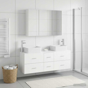 vidaXL Badkamermeubelset 4 st Wit Bewerkt hout en glas