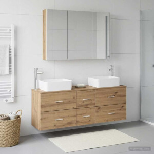 vidaXL Badkamermeubelset 4 st Artisanaal eiken Bewerkt hout en glas