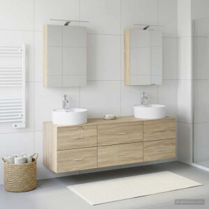 vidaXL Badkamermeubelset 5 st Sonoma Eiken Bewerkt hout en glas