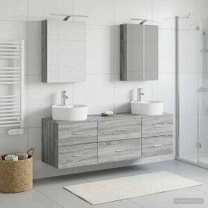 vidaXL Badkamermeubelset 5 st Grijs Sonoma Bewerkt hout en glas