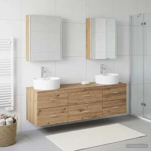 vidaXL Badkamermeubelset 5 st Artisanaal eiken Bewerkt hout en glas