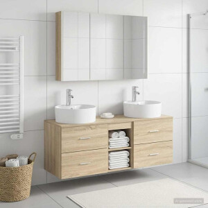 vidaXL Badkamermeubelset 4 st Sonoma Eiken Bewerkt hout en glas