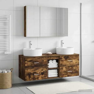 vidaXL Badkamermeubelset 4 st Gerookt eiken Bewerkt hout en glas