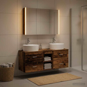 vidaXL Badkamermeubelset 4 st Oud hout Bewerkt hout en glas