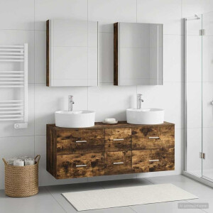 vidaXL Badkamermeubelset 5 st Gerookt eiken Bewerkt hout en glas