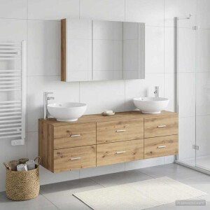 vidaXL Badkamermeubelset 4 st Artisanaal eiken Bewerkt hout en glas