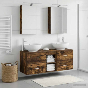 vidaXL Badkamermeubelset 5 st Gerookt eiken Bewerkt hout en glas