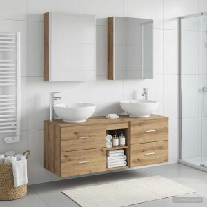 vidaXL Badkamermeubelset 5 st Artisanaal eiken Bewerkt hout en glas