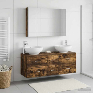vidaXL Badkamermeubelset 4 st Gerookt eiken Bewerkt hout en glas