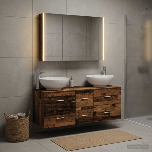 vidaXL Badkamermeubelset 4 st Oud hout Bewerkt hout en glas