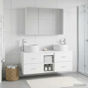 vidaXL Badkamermeubelset 4 st Wit Bewerkt hout en glas
