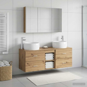 vidaXL Badkamermeubelset 4 st Artisanaal eiken Bewerkt hout en glas