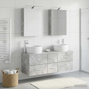 vidaXL Badkamermeubelset 5 st Betongrijs Bewerkt hout en glas