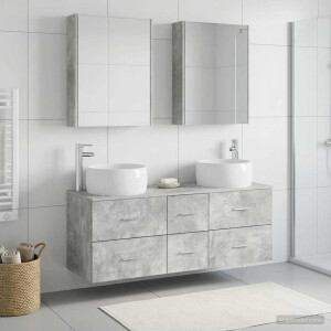 vidaXL Badkamermeubelset 5 st Betongrijs Bewerkt hout en glas