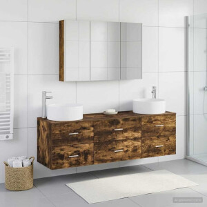 vidaXL Badkamermeubelset 4 st Gerookt eiken Bewerkt hout en glas