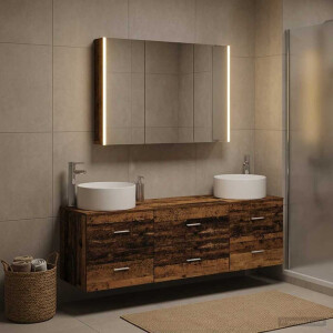 vidaXL Badkamermeubelset 4 st Oud hout Bewerkt hout en glas