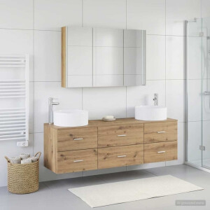 vidaXL Badkamermeubelset 4 st Artisanaal eiken Bewerkt hout en glas