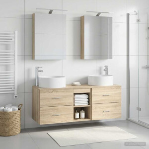 vidaXL Badkamermeubelset 5 st Sonoma Eiken Bewerkt hout en glas