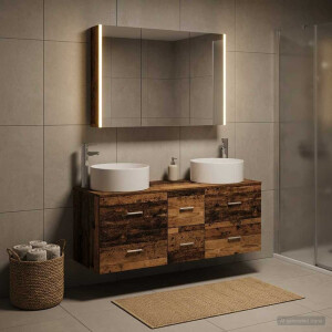 vidaXL Badkamermeubelset 4 st Oud hout Bewerkt hout en glas