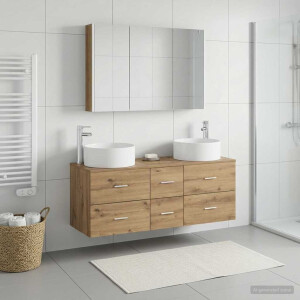 vidaXL Badkamermeubelset 4 st Artisanaal eiken Bewerkt hout en glas