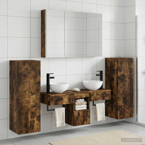 vidaXL Badkamermeubelset 6 st Gerookt eiken Bewerkt hout en glas