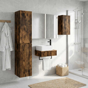 vidaXL Badkamermeubelset 5 st Gerookt eiken Bewerkt hout en glas