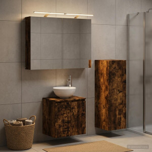 vidaXL Badkamermeubelset 4 st Gerookt eiken Bewerkt hout en glas