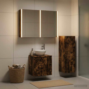 vidaXL Badkamermeubelset 4 st Gerookt eiken Bewerkt hout en glas