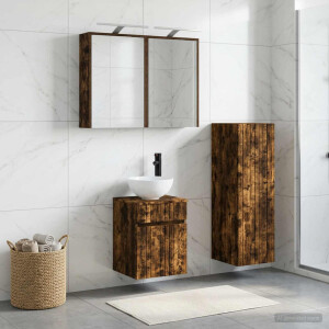 vidaXL Badkamermeubelset 4 st Gerookt eiken Bewerkt hout en glas