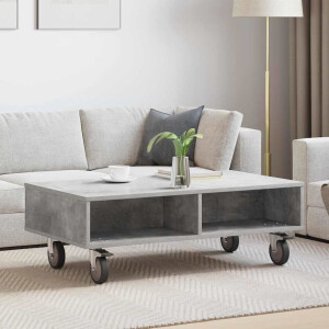 vidaXL Bijzettafel met wielen Beton Grijs 90 x 50 x 30 cm Bewerkt hout
