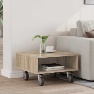vidaXL Bijzettafel met wielen Sonoma Eiken 50,5 x 50 x 30 cm