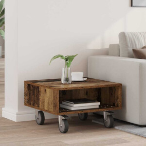 vidaXL Bijzettafel met wielen Oudhout 50,5 x 50 x 30 cm Bewerkt hout