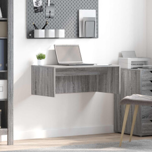 vidaXL Wandbureau met opslag Grijs Sonoma 80 x 45 x 30 cm Bewerkt hout