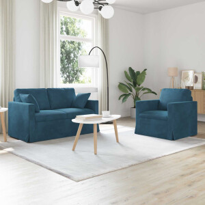 vidaXL Bankstel 2 pcs Blauw 138 x 78 x 80 cm Fluweel