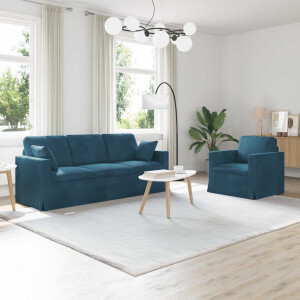 vidaXL Bankstel 2 pcs Blauw 198 x 78 x 80 cm Fluweel
