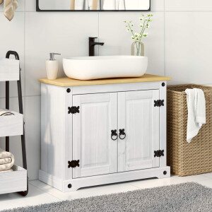 vidaXL Wastafelkast met plank Wit 73 x 33 x 60 cm Massief grenenhout