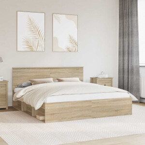 vidaXL Bedframe met hoofdeinde Sonoma 200 x 200 cm Bewerkt hout