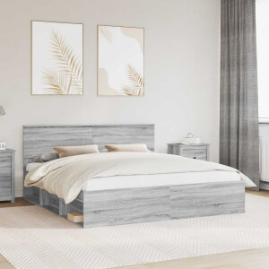 vidaXL Bedframe met hoofdeinde Grijs Sonoma 200 x 200 cm Bewerkt hout