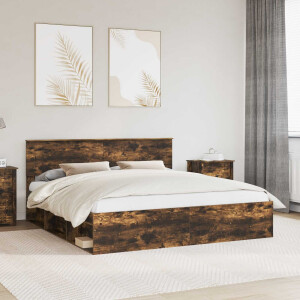 vidaXL Bedframe met hoofdeinde Gerookt eiken 180 x 200 cm Bewerkt hout