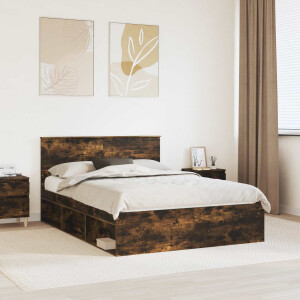 vidaXL Bedframe met hoofdeinde Gerookt eiken 160 x 200 cm Bewerkt hout