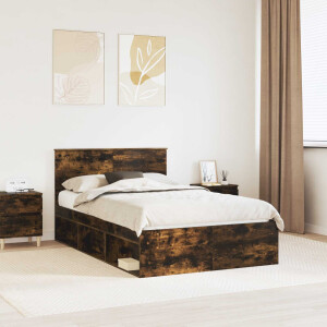 vidaXL Bedframe met hoofdeinde Gerookt eiken 135 x 190 cm Bewerkt hout