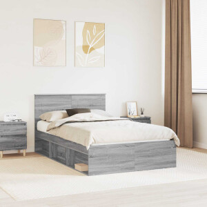 vidaXL Bedframe met hoofdeinde Grijs Sonoma 135 x 190 cm Bewerkt hout