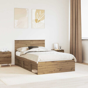 vidaXL Bedframe Ambachtelijk eiken 120 x 190 cm Bewerkt hout