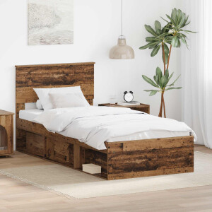 vidaXL Bedframe met hoofdeinde Oudhout 90 x 200 cm Bewerkt hout