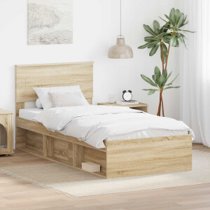 vidaXL Bedframe met hoofdeinde Sonoma Eiken 75 x 190 cm Bewerkt hout