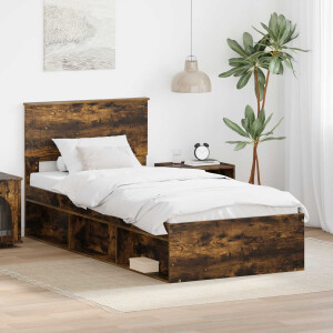 vidaXL Bedframe met hoofdeinde Gerookt eiken 75 x 190 cm Bewerkt hout