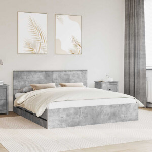 vidaXL Bedframe met lade Beton Grijs 200 x 200 cm Ingenieurshout