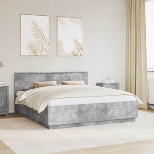 vidaXL Bedframe met hoofdeinde Beton Grijs 200 x 200 cm Bewerkt hout