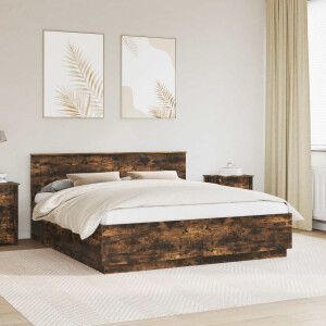 vidaXL Bedframe met hoofdeinde Gerookt eiken 200 x 200 cm Bewerkt hout
