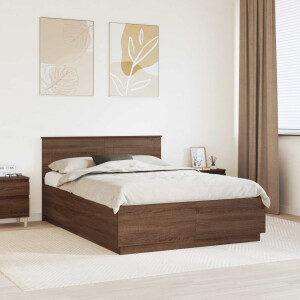 vidaXL Bedframe met hoofdeinde Bruin Eiken 140 x 190 cm Bewerkt hout